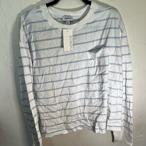 Evereve White and Blue Long Sleeve Striped Tee